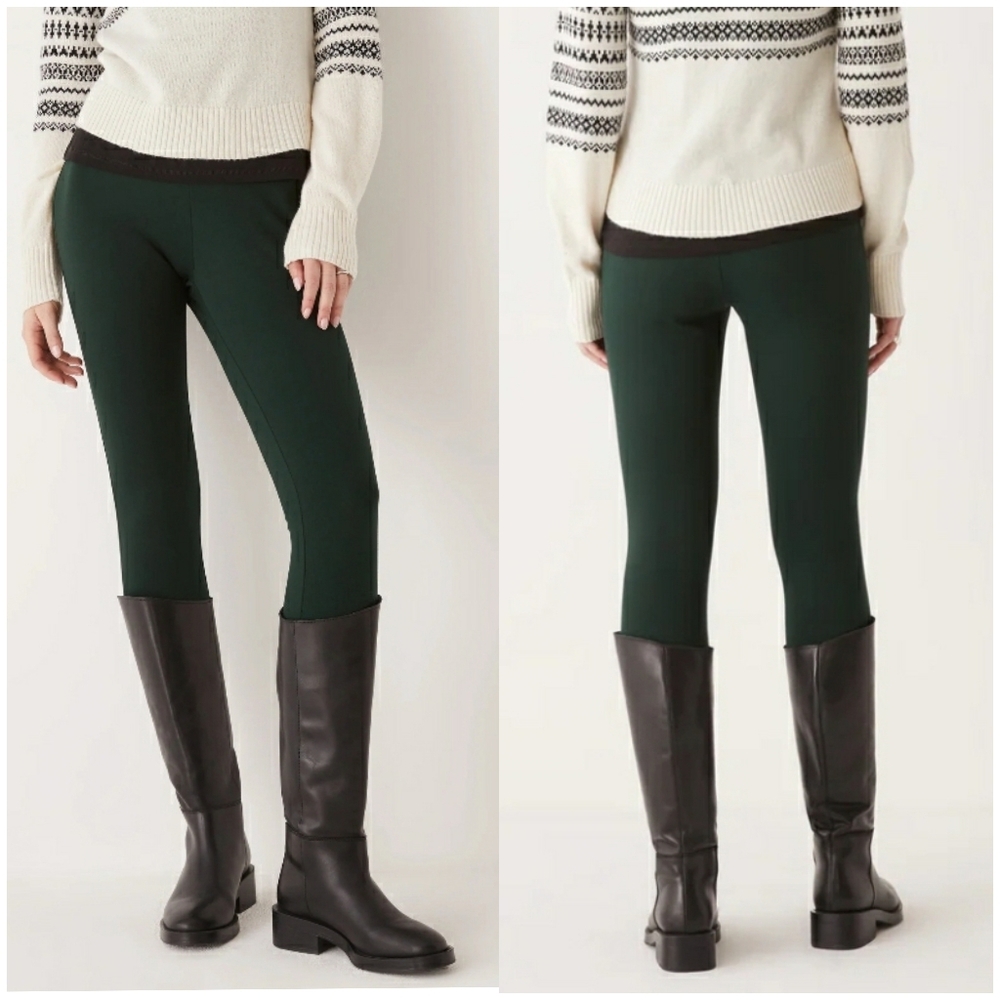 Frank & Oak Scarab Leggings Dress Pants Dark Green Side Zip Large Flat Front